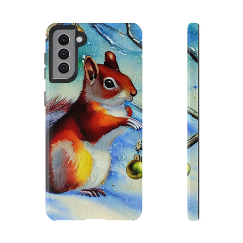 A Squirrel Decorates the Forest for Christmas - Impact Resistant Phone Case Samsung Galaxy S21 Plus Glossy